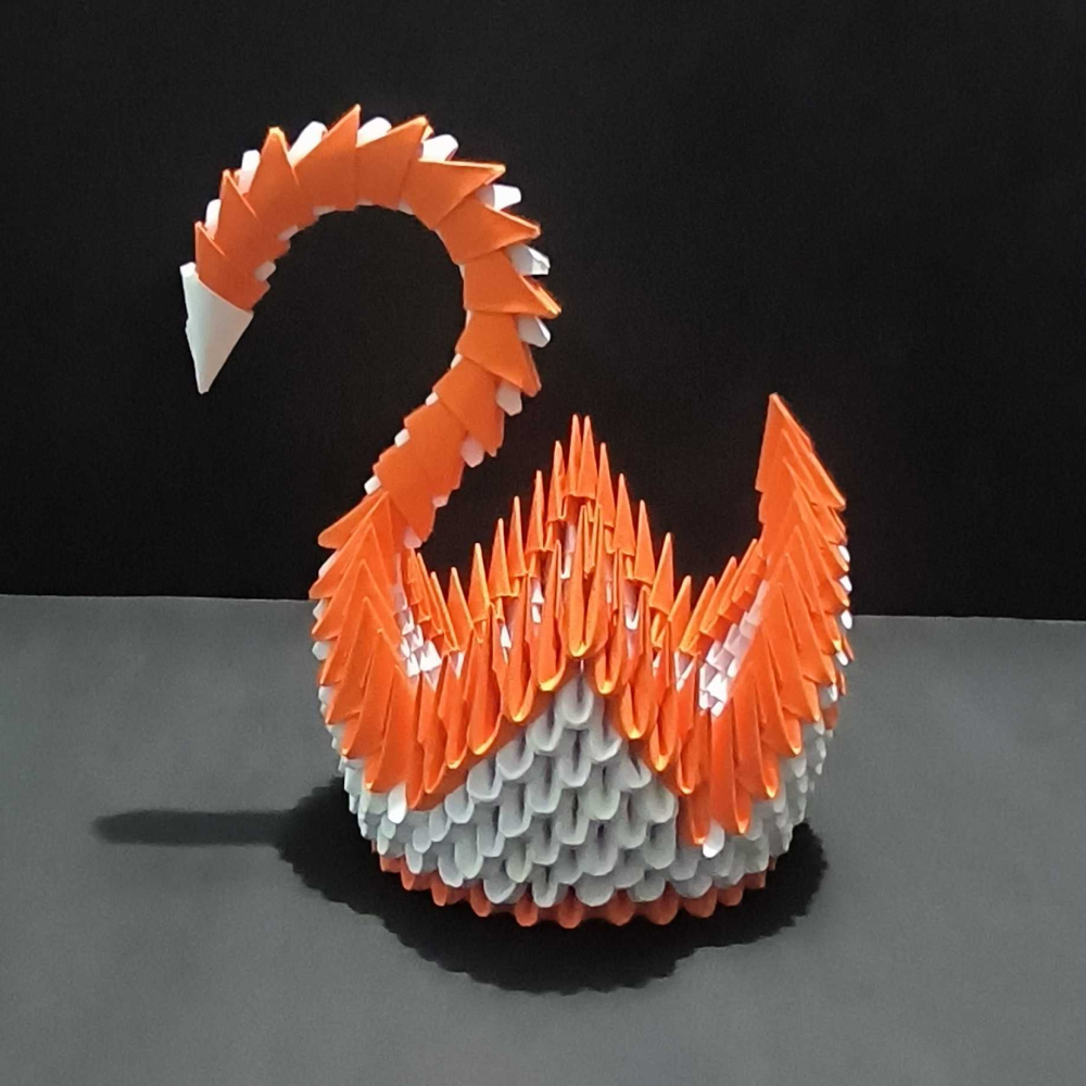 Majestic 3D Origami Orange Swan – Handcrafted Decorative Art Piece