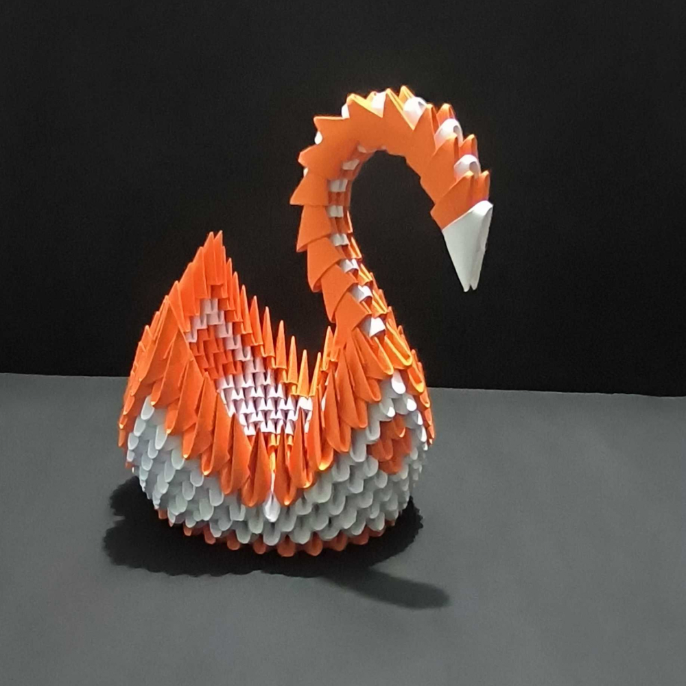 Majestic 3D Origami Orange Swan – Handcrafted Decorative Art Piece