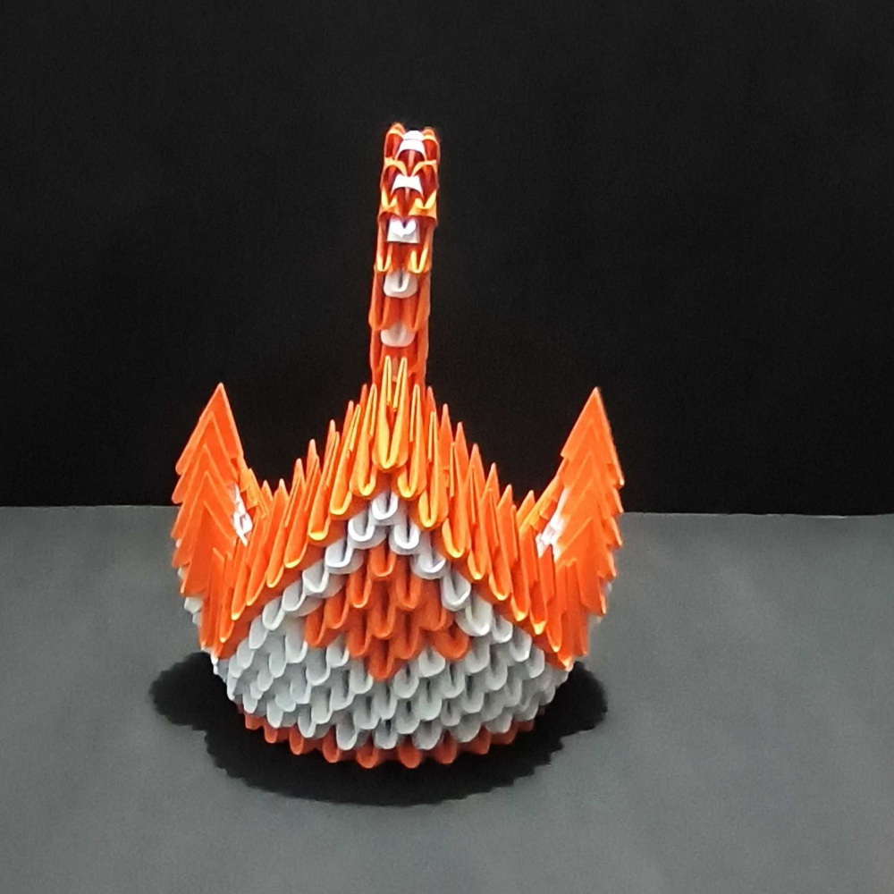 Majestic 3D Origami Orange Swan – Handcrafted Decorative Art Piece