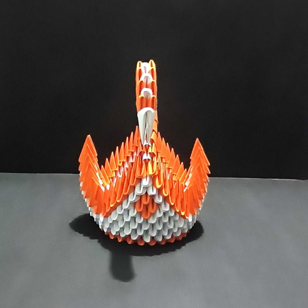 Majestic 3D Origami Orange Swan – Handcrafted Decorative Art Piece