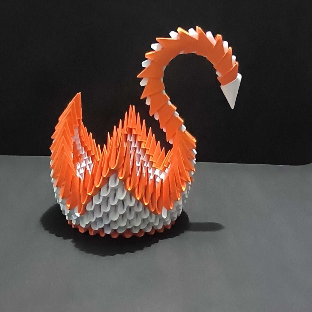 Majestic 3D Origami Orange Swan – Handcrafted Decorative Art Piece