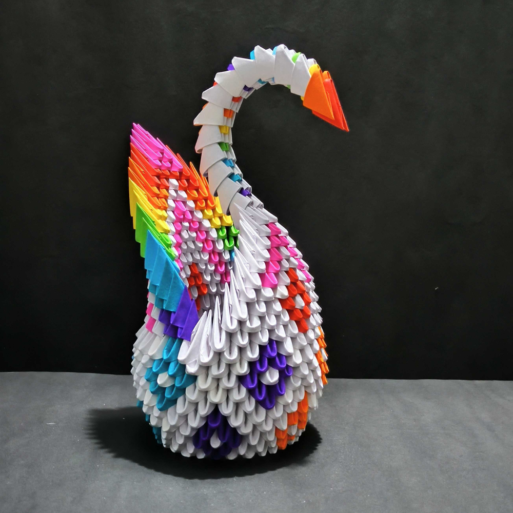Vibrant 3D Origami Rainbow Swan – Handcrafted Colorful Art Piece