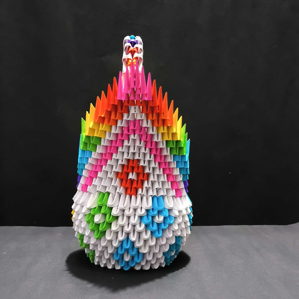 Vibrant 3D Origami Rainbow Swan – Handcrafted Colorful Art Piece