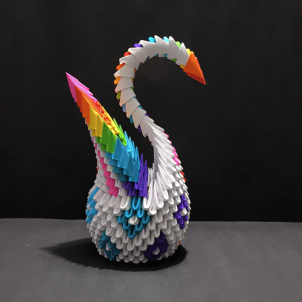 Vibrant 3D Origami Rainbow Swan – Handcrafted Colorful Art Piece