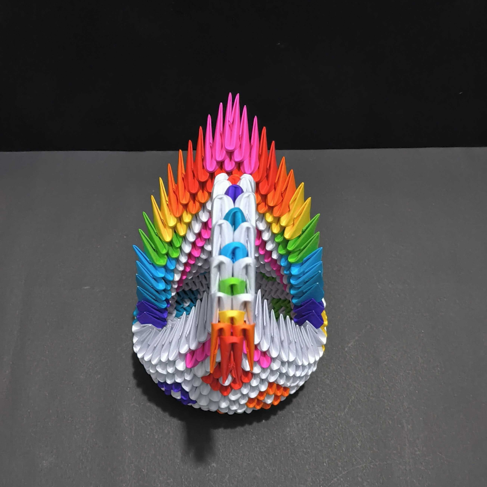 Vibrant 3D Origami Rainbow Swan – Handcrafted Colorful Art Piece