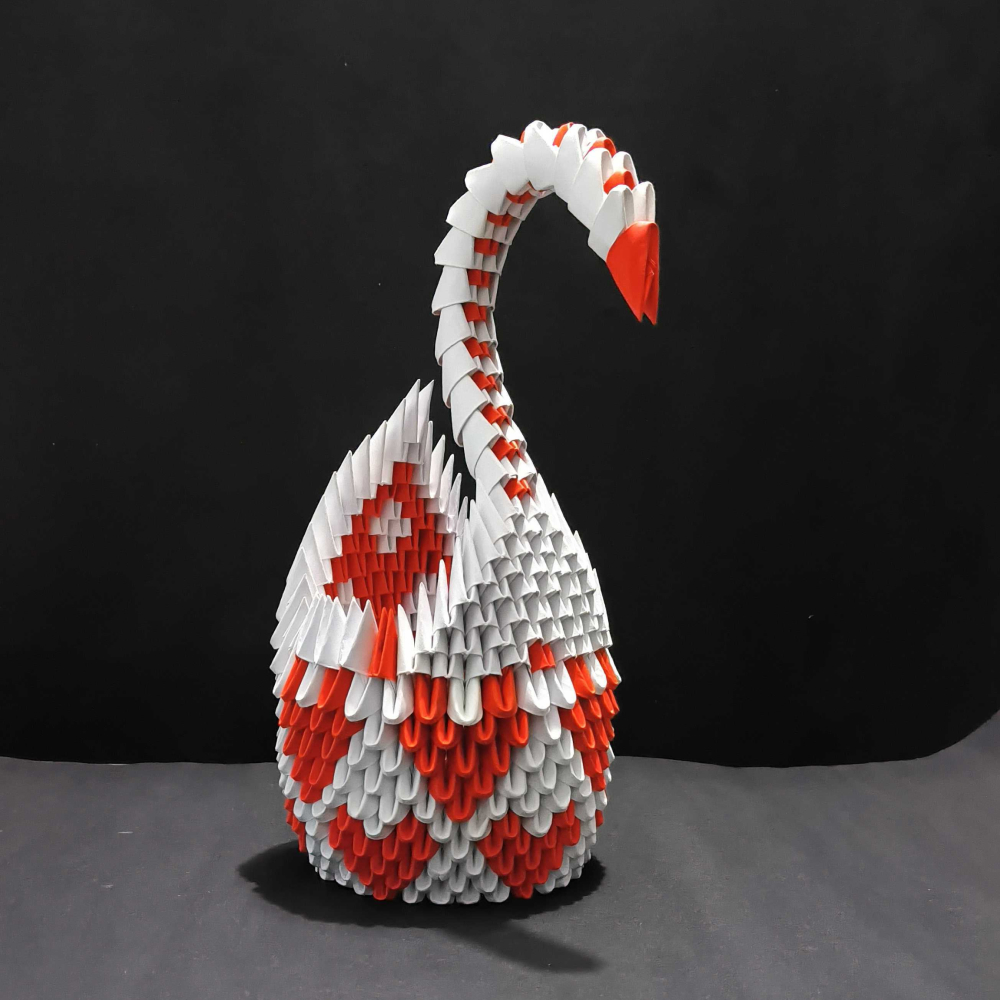 Majestic 3D Origami Red and White Swan – Handcrafted Decorative Masterpiece