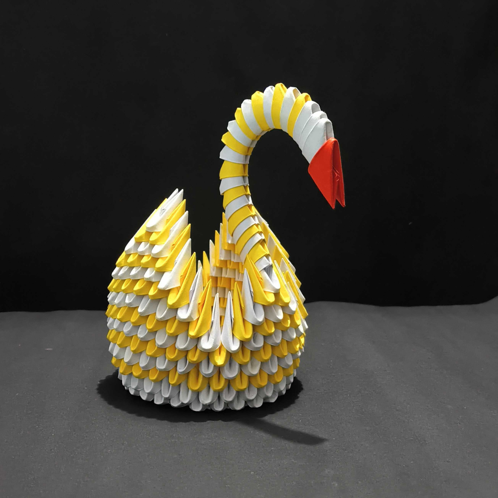 Vibrant 3D Origami Yellow Swan – Handcrafted Decorative Art Piece