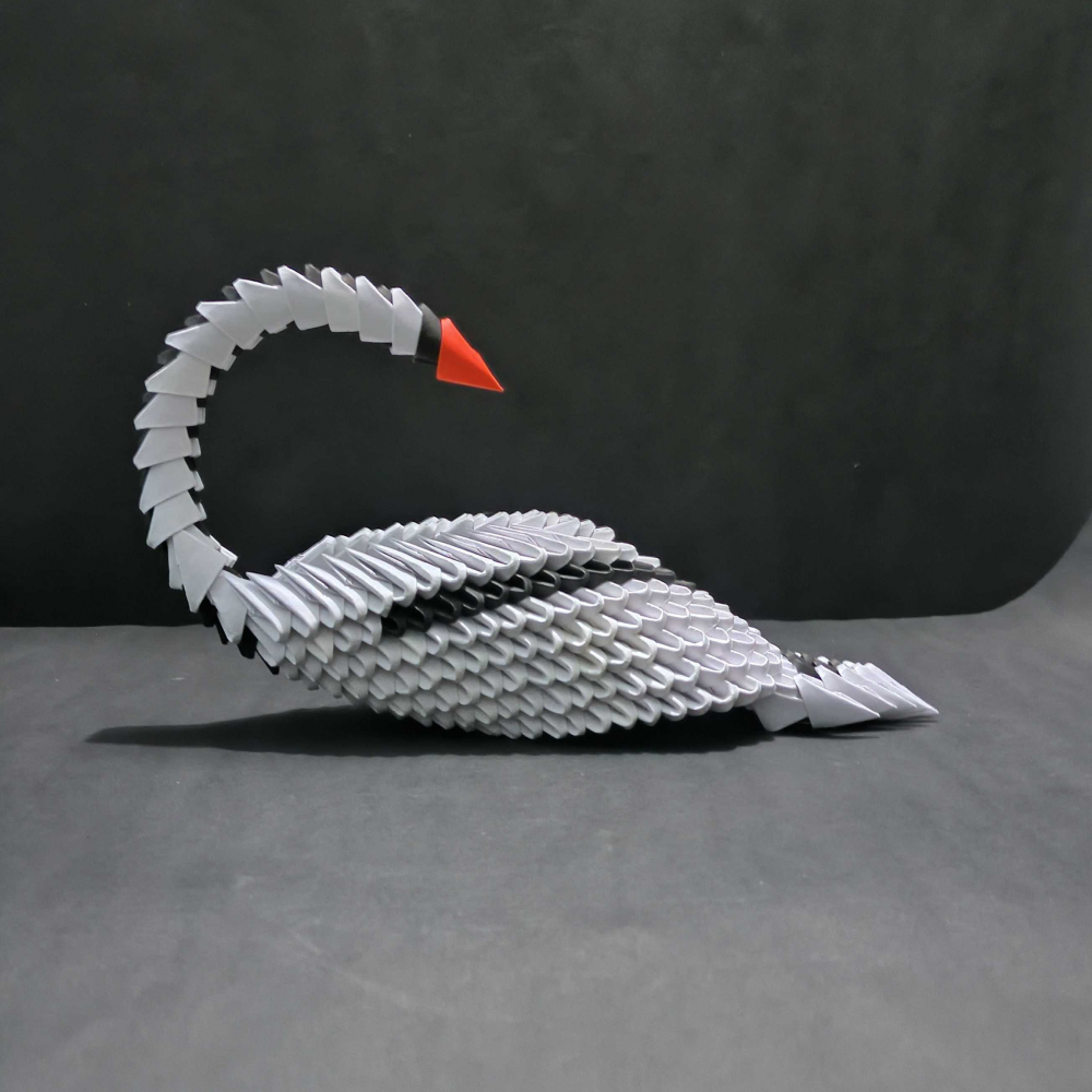 Elegant 3D Origami Black and White Swan – Handcrafted Decorative Art Piece