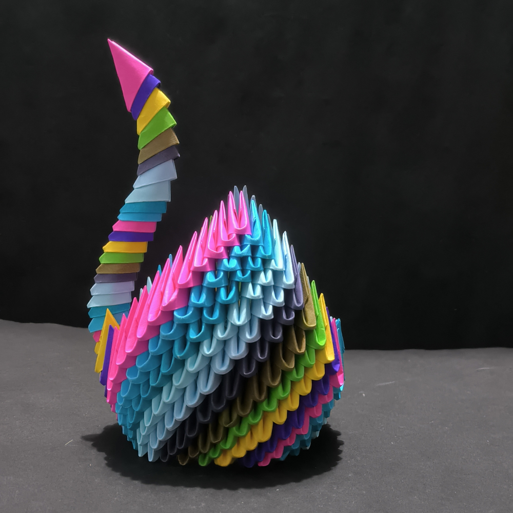 Handcrafted 3D Origami Swan Sculpture – Rainbow