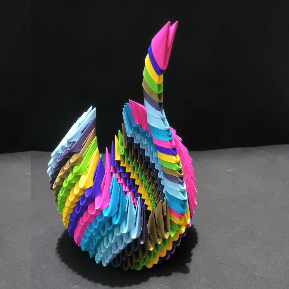 Handcrafted 3D Origami Swan Sculpture – Rainbow