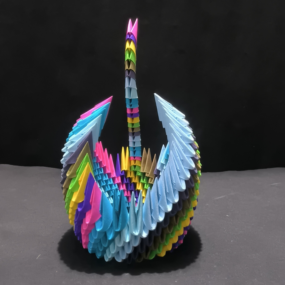 Handcrafted 3D Origami Swan Sculpture – Rainbow