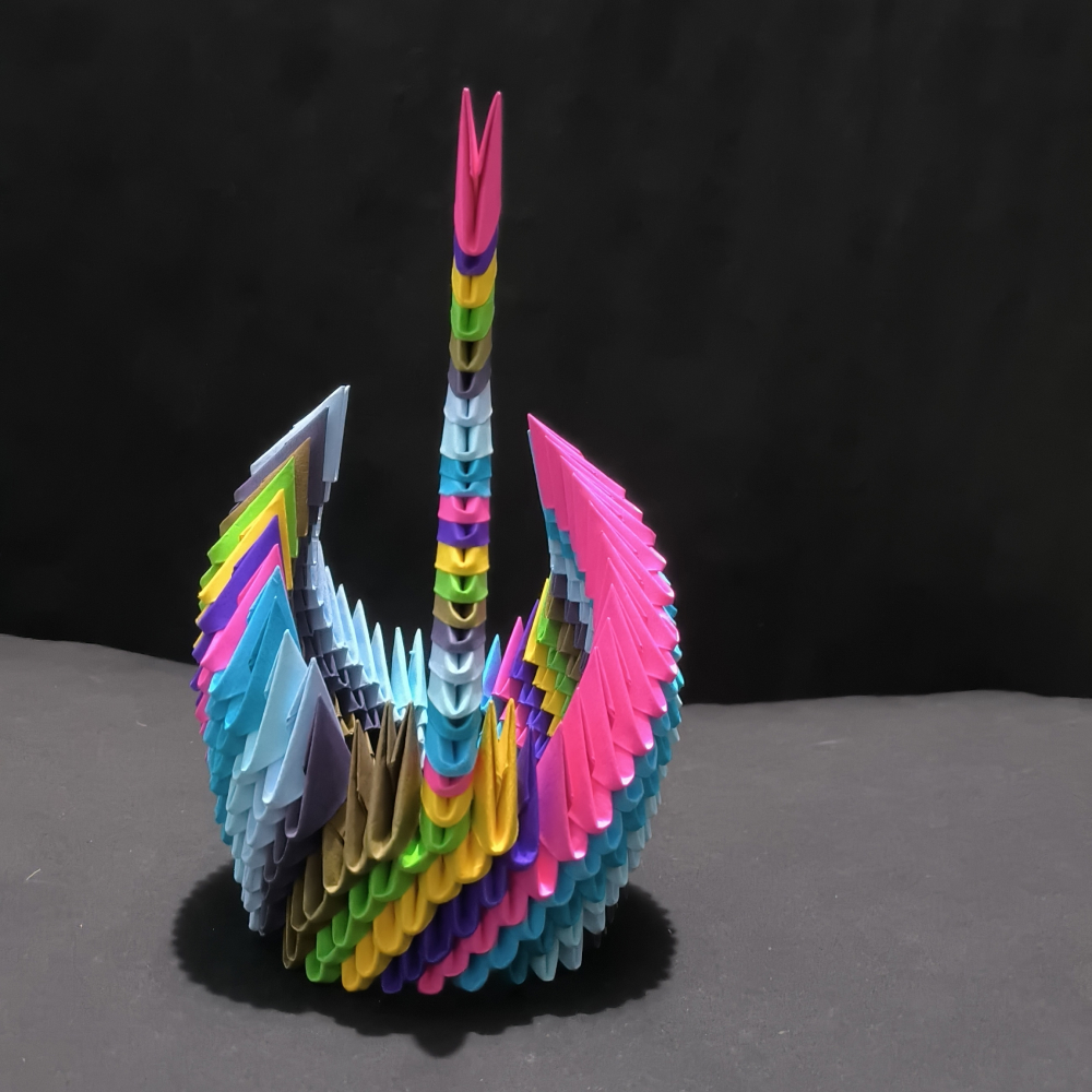 Handcrafted 3D Origami Swan Sculpture – Rainbow