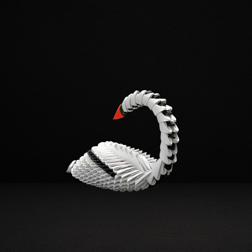 Elegant 3D Origami Black and White Swan – Handcrafted Decorative Art Piece