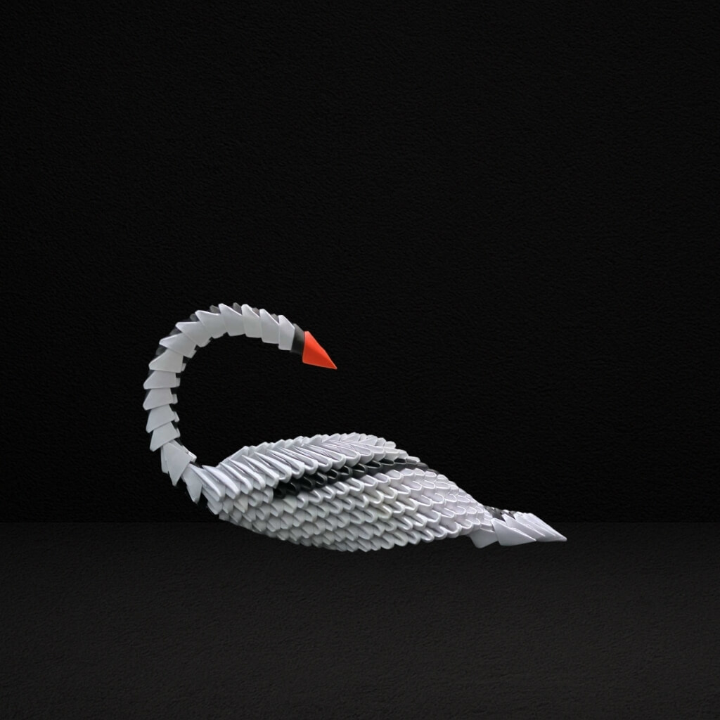 Elegant 3D Origami Black and White Swan – Handcrafted Decorative Art Piece