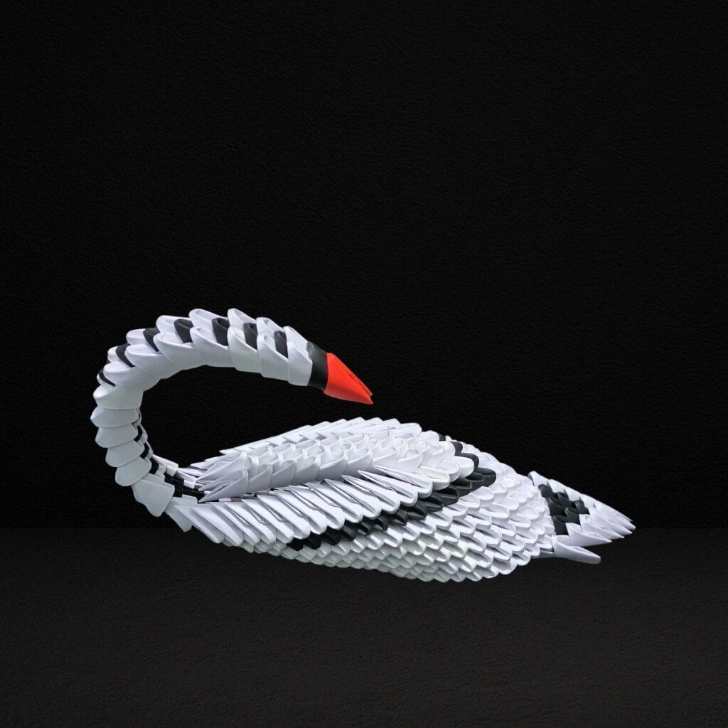 Elegant 3D Origami Black and White Swan – Handcrafted Decorative Art Piece