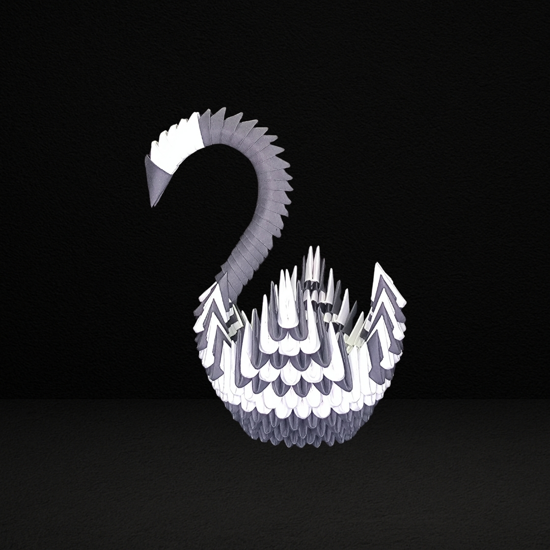 Classic Black & White 3D Origami Swan – Handcrafted Paper Art Showpiece