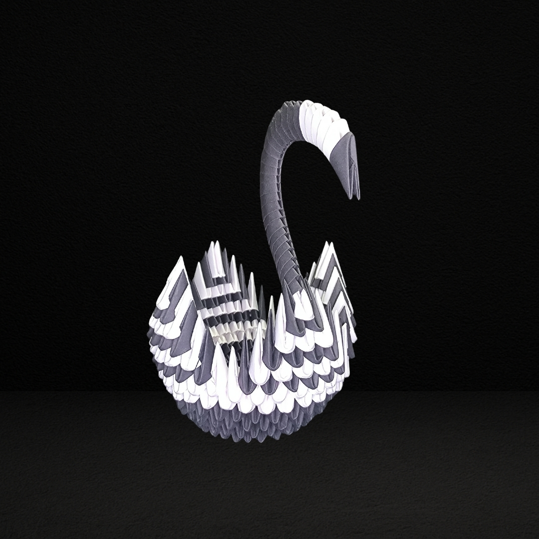Classic Black & White 3D Origami Swan – Handcrafted Paper Art Showpiece