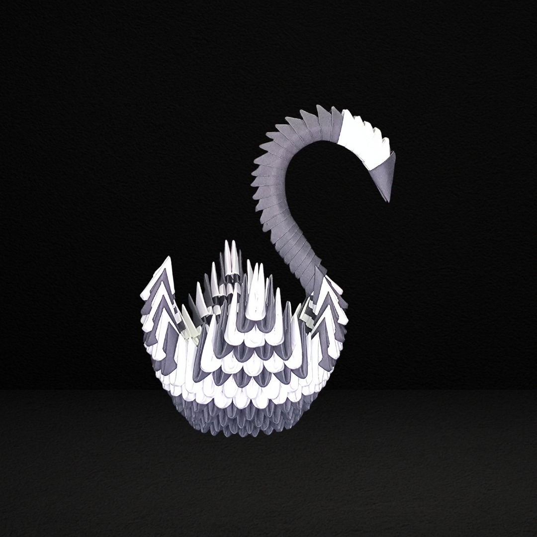 Classic Black & White 3D Origami Swan – Handcrafted Paper Art Showpiece