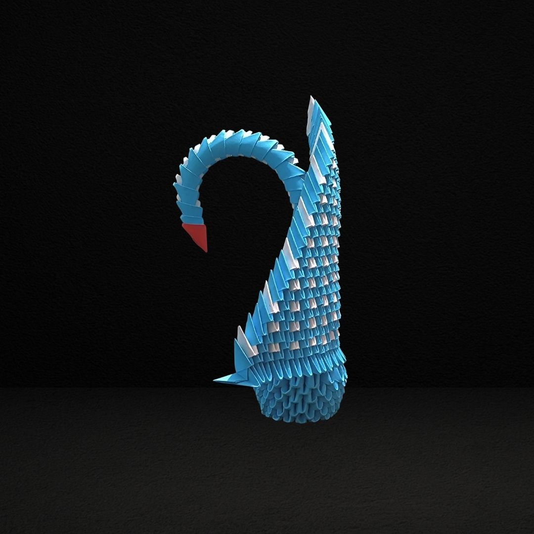 Elegant Blue 3D Origami Swan – Handmade Modular Paper Art