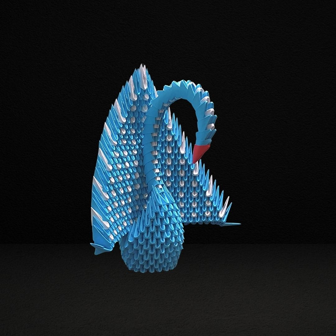 Elegant Blue 3D Origami Swan – Handmade Modular Paper Art