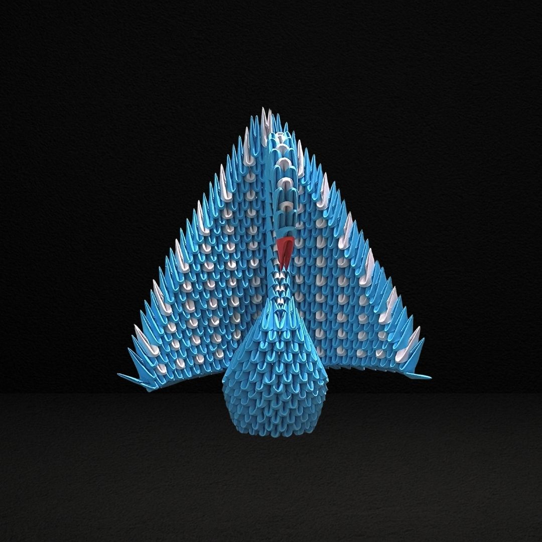Elegant Blue 3D Origami Swan – Handmade Modular Paper Art