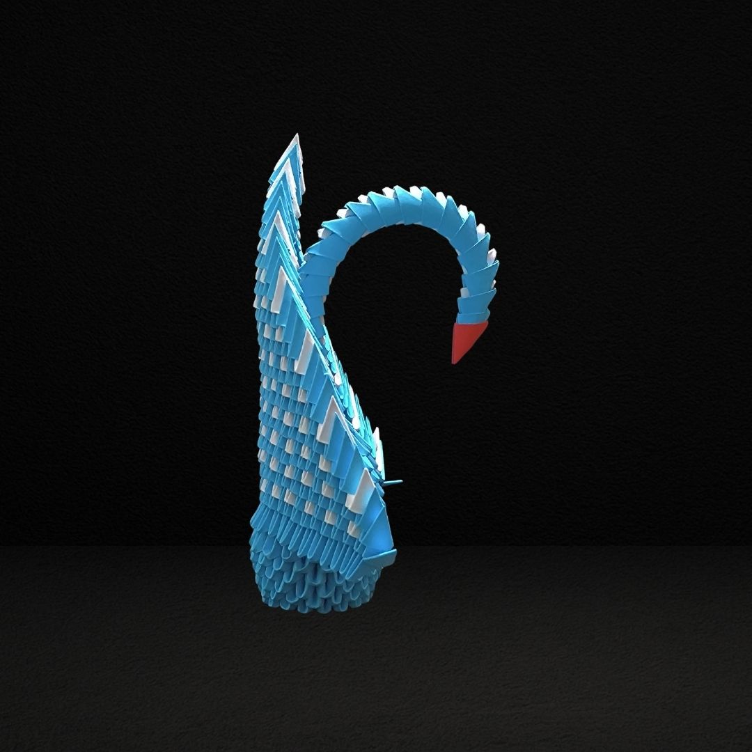Elegant Blue 3D Origami Swan – Handmade Modular Paper Art