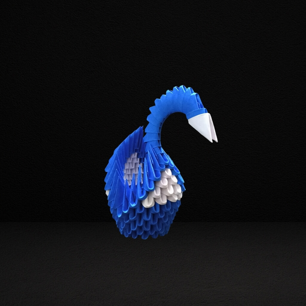 Elegant 3D Origami Swan Sculpture – Dark Blue and White