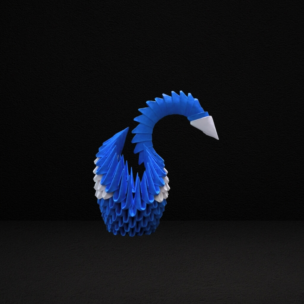 Elegant 3D Origami Swan Sculpture – Dark Blue and White