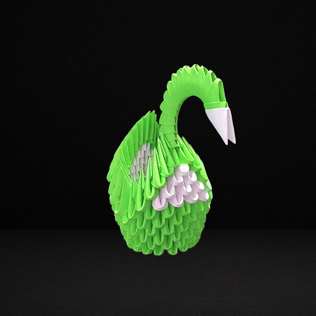 Elegant 3D Origami Swan Sculpture – Green and White