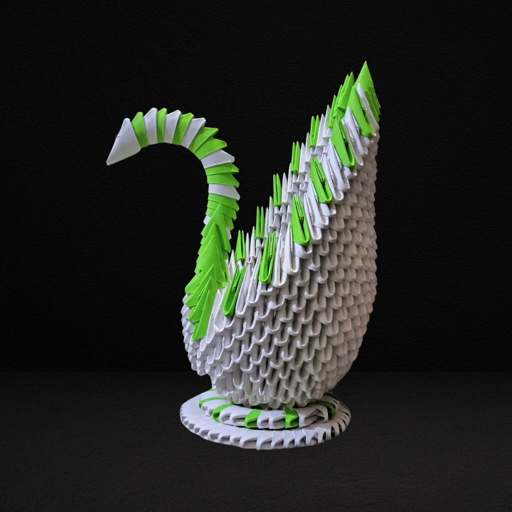Majestic 3D Origami Swan Sculpture – Green and White