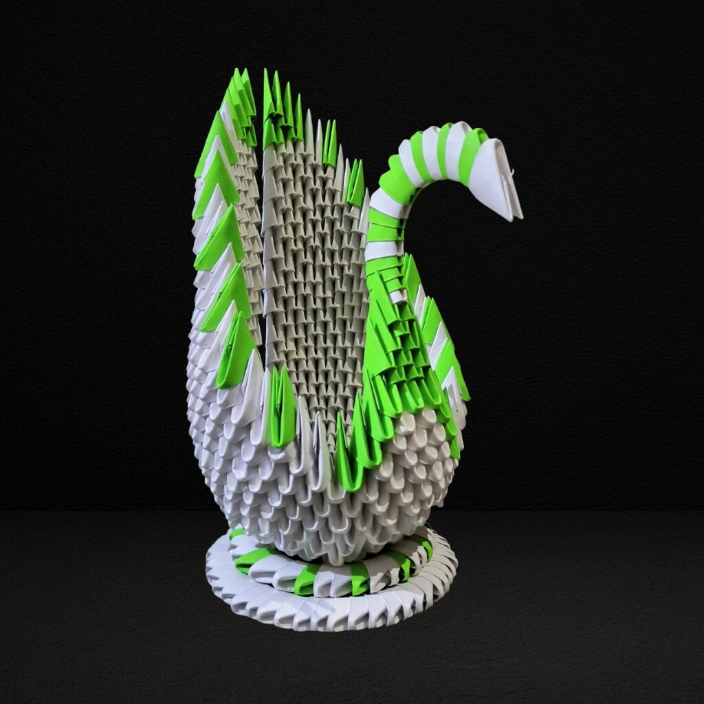 Majestic 3D Origami Swan Sculpture – Green and White
