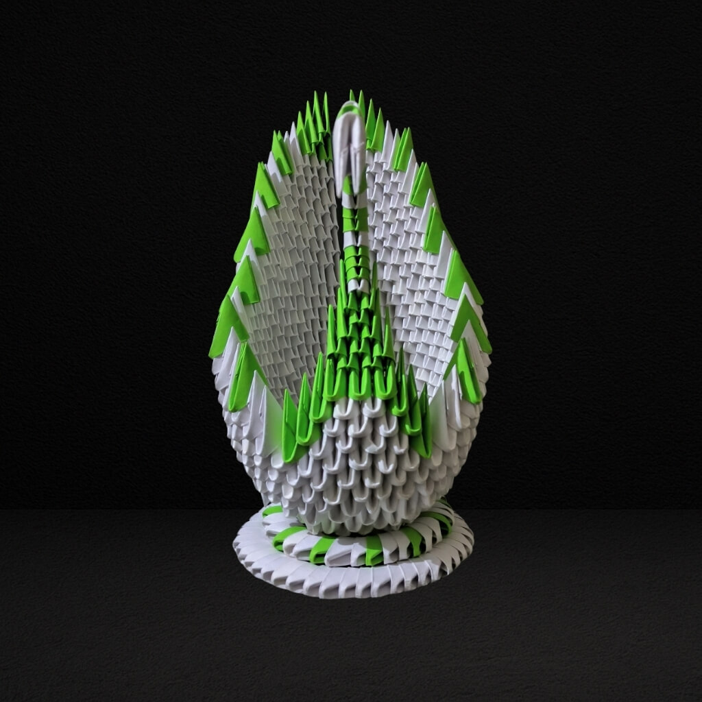 Majestic 3D Origami Swan Sculpture – Green and White