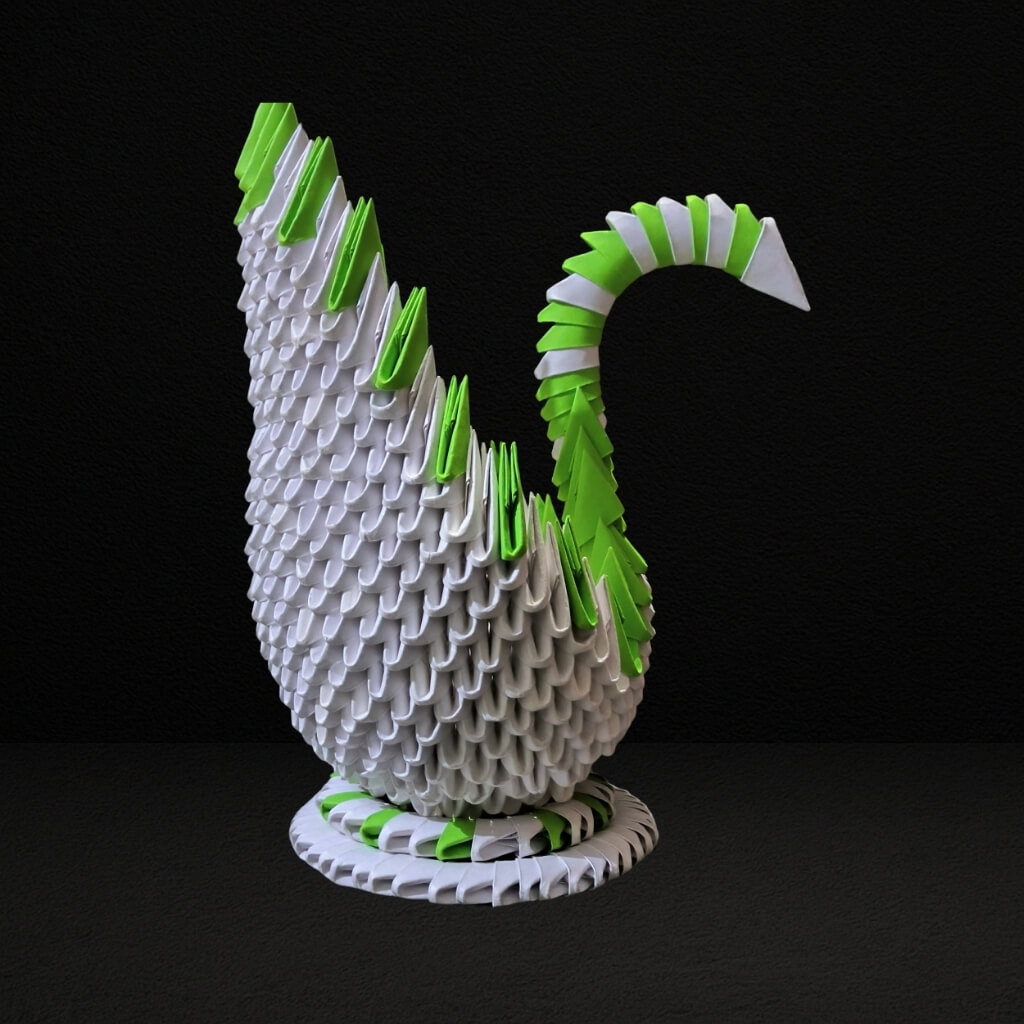 Majestic 3D Origami Swan Sculpture – Green and White