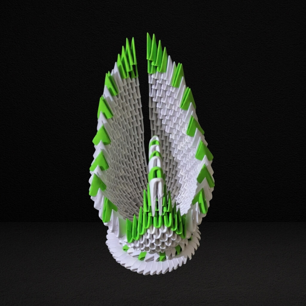 Majestic 3D Origami Swan Sculpture – Green and White
