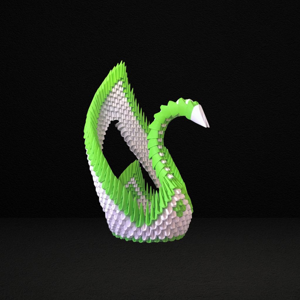 Graceful 3D Origami Green Swan – Handcrafted Decorative Sculpture