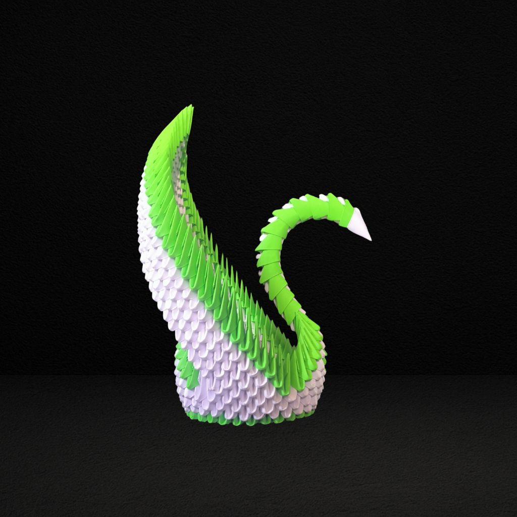 Graceful 3D Origami Green Swan – Handcrafted Decorative Sculpture