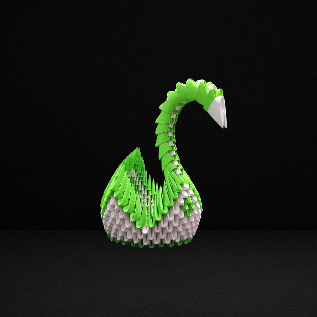 Majestic 3D Origami Green Swan – Handcrafted Decorative Art Piece