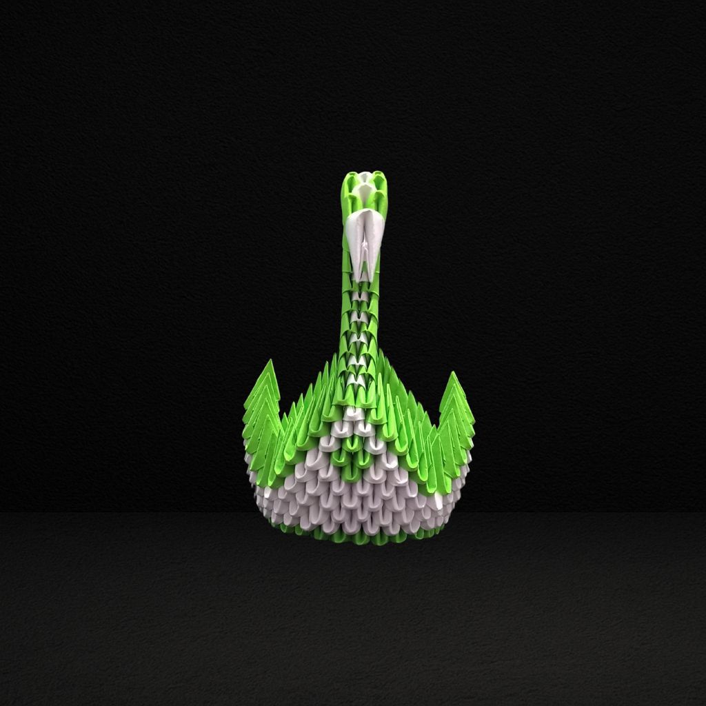 Majestic 3D Origami Green Swan – Handcrafted Decorative Art Piece
