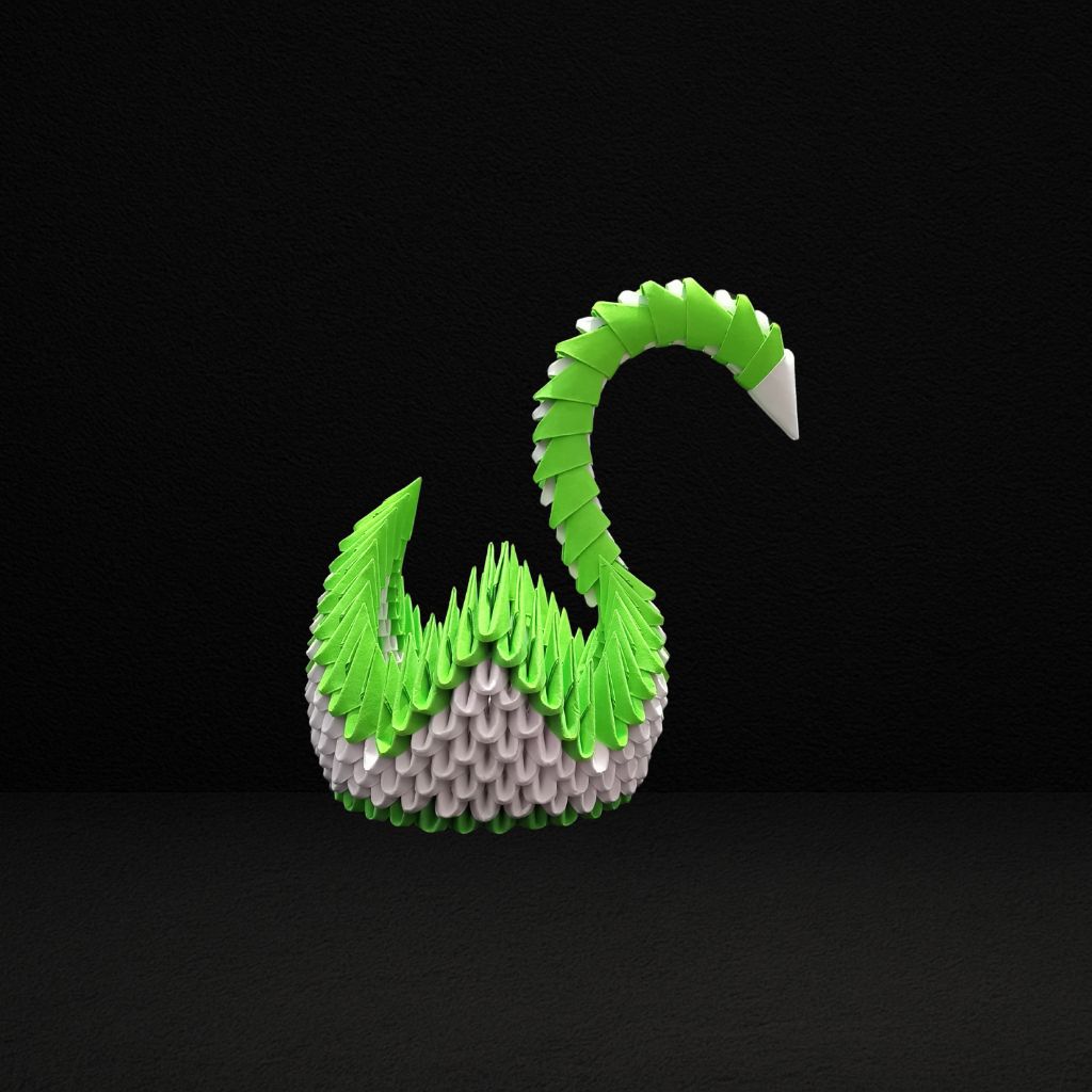 Majestic 3D Origami Green Swan – Handcrafted Decorative Art Piece