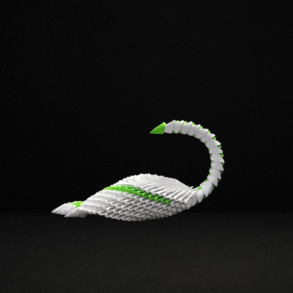 Elegant 3D Origami Green and White Swan – Handcrafted Decorative Art Piece