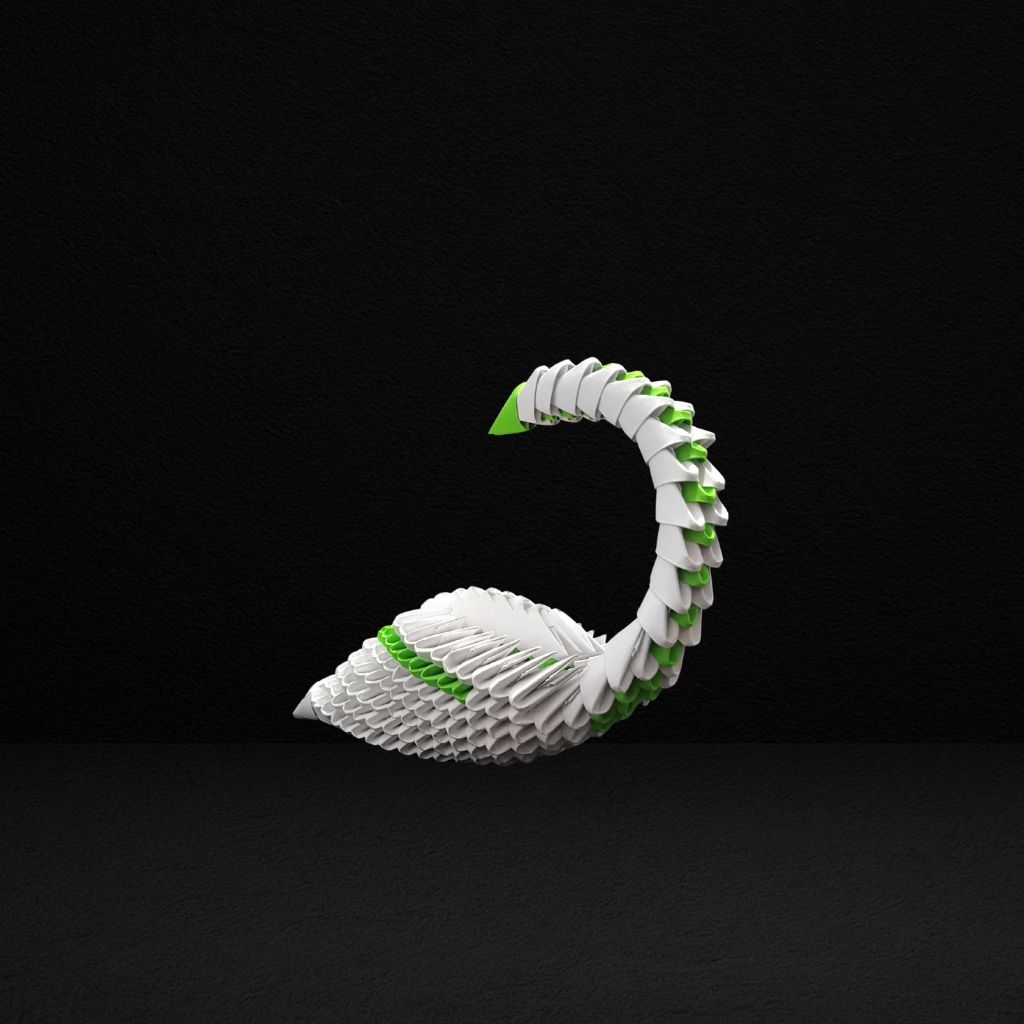 Elegant 3D Origami Green and White Swan – Handcrafted Decorative Art Piece