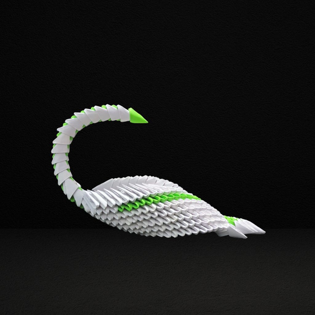Elegant 3D Origami Green and White Swan – Handcrafted Decorative Art Piece