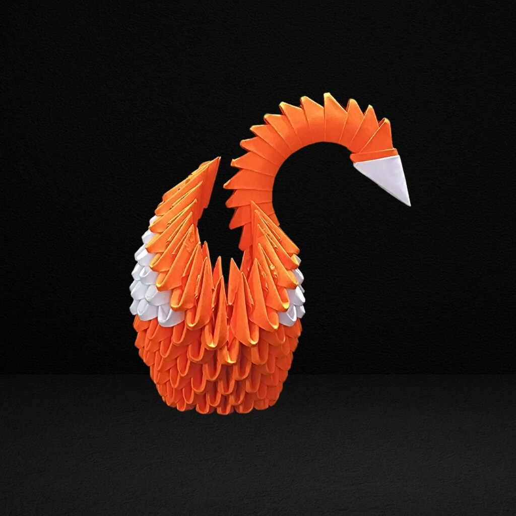 Elegant 3D Origami Swan Sculpture – Orange and White