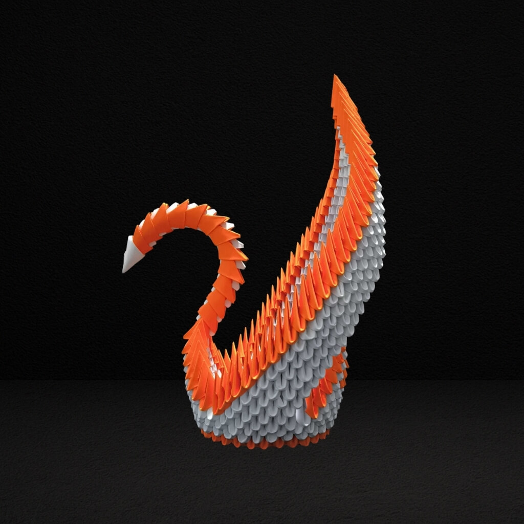 Graceful 3D Origami Orange Swan – Handcrafted Decorative Sculpture