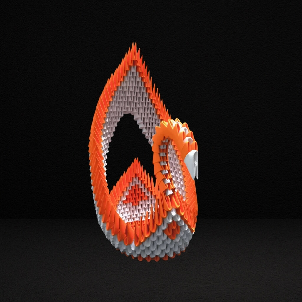 Graceful 3D Origami Orange Swan – Handcrafted Decorative Sculpture
