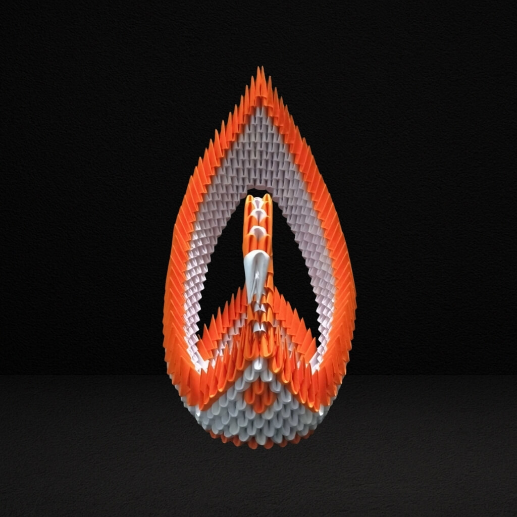 Graceful 3D Origami Orange Swan – Handcrafted Decorative Sculpture