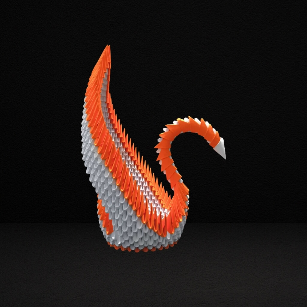Graceful 3D Origami Orange Swan – Handcrafted Decorative Sculpture