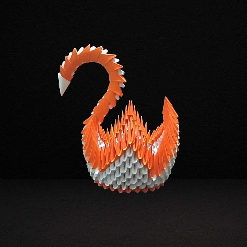 Majestic 3D Origami Orange Swan – Handcrafted Decorative Art Piece
