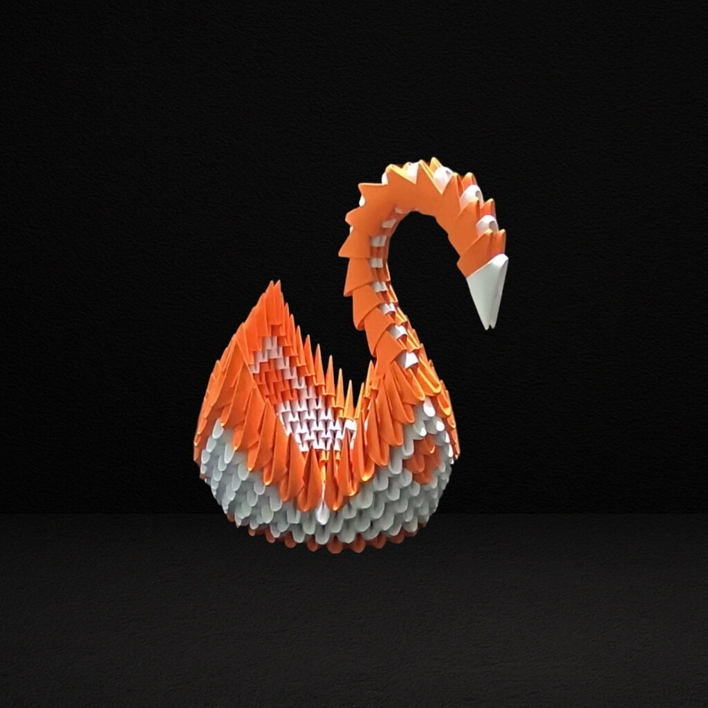 Majestic 3D Origami Orange Swan – Handcrafted Decorative Art Piece
