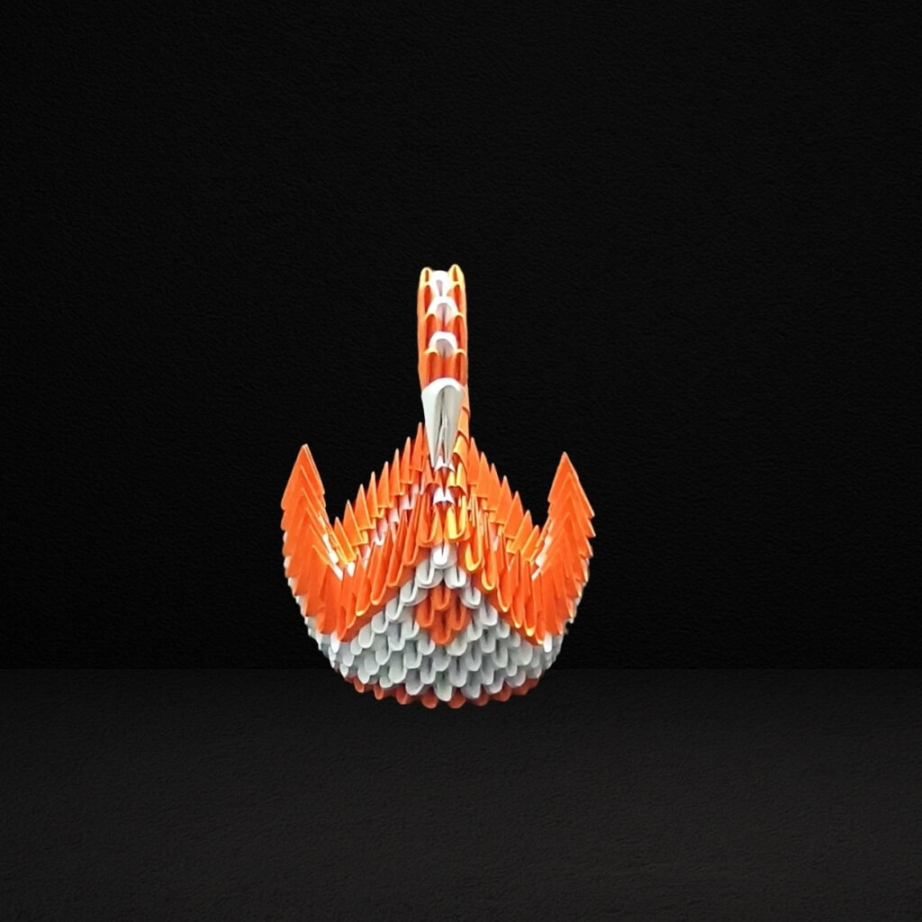 Majestic 3D Origami Orange Swan – Handcrafted Decorative Art Piece
